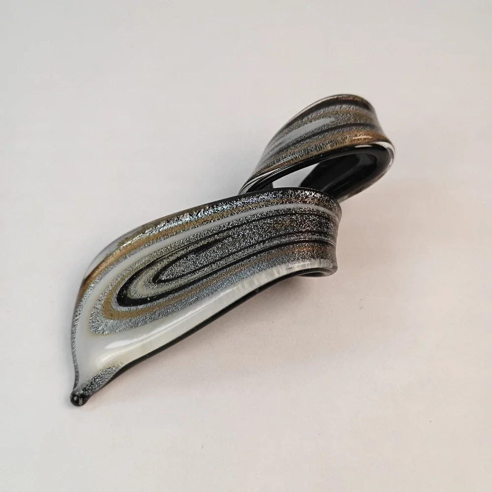 Vtg Murano? Art Glass Pendant Swirled Copper Silver Black 2.5
